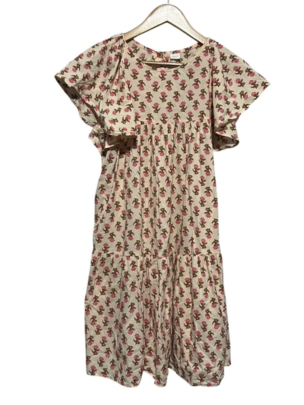Next Girls Floral Dress Flutter Sleeves Size 14 Cotton Midi
